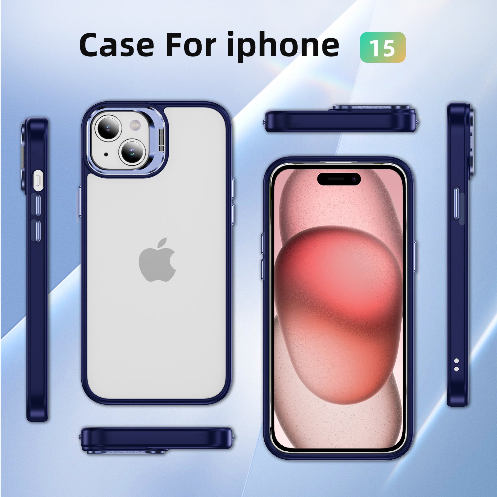 For iPhone 15 Shockproof Case Lens Frame Kickstand TPU+Acrylic Phone Cover For iPhone 15 Shockproof Case Lens Frame Kickstand TPU+Acrylic Phone Cover